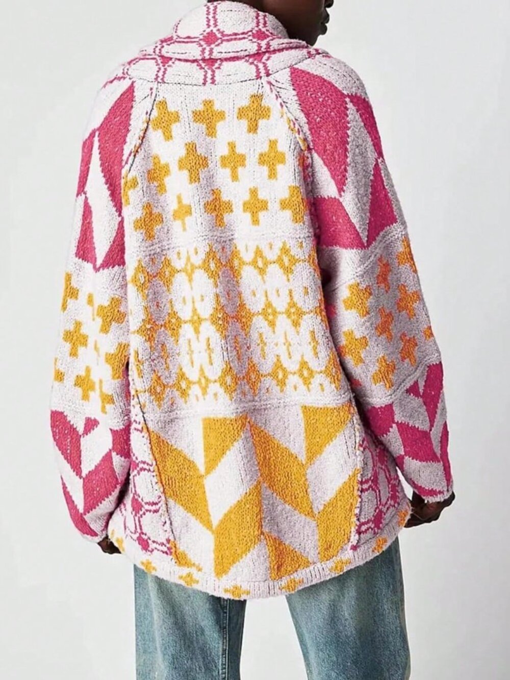 Hot Pink Casual Women's Oversized Cardigan Sweater - Picture 2 of 4